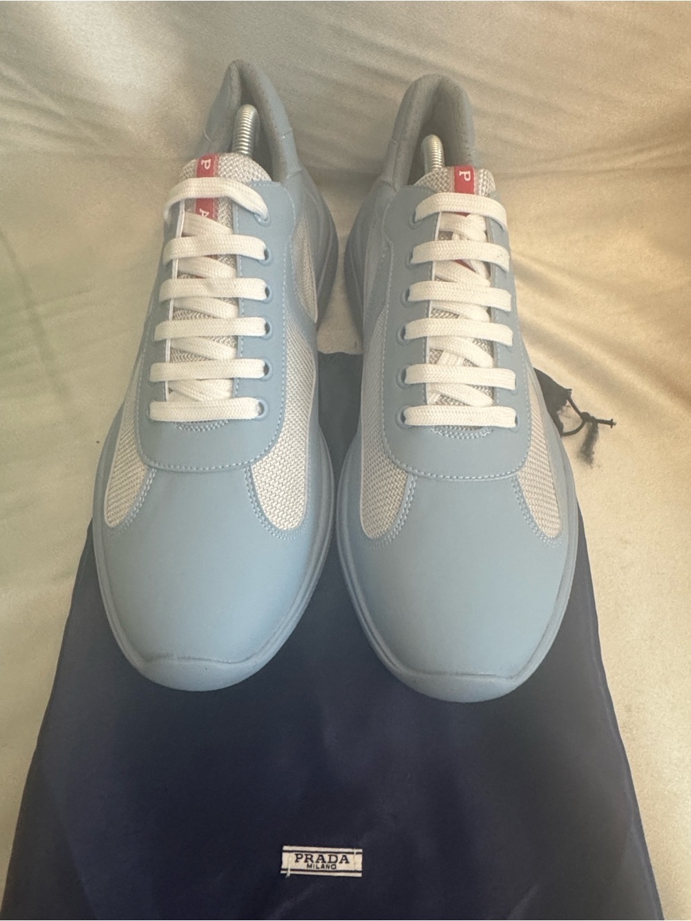 Prada Men’s Sky Blue Mesh & Leather-Trim Sneakers🔥New! Size: 12 - Picture 6 of 12